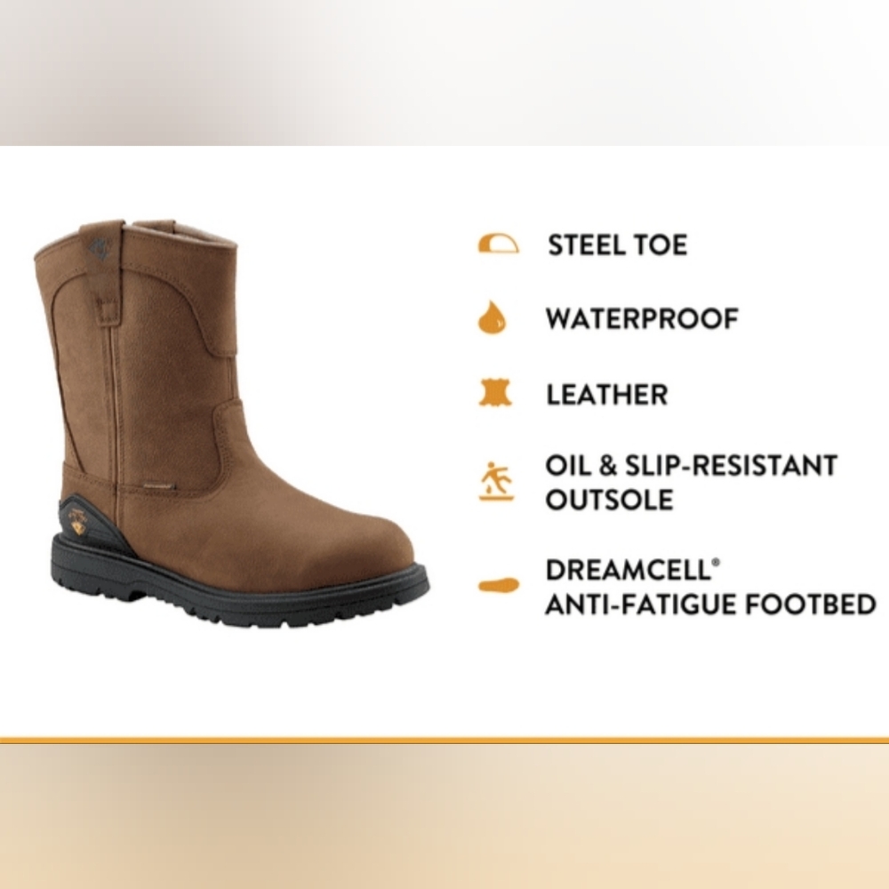 Steel-Toe Brown Leather Work Boots - Waterproof, Slip-Resistant - Picture 1 of 7